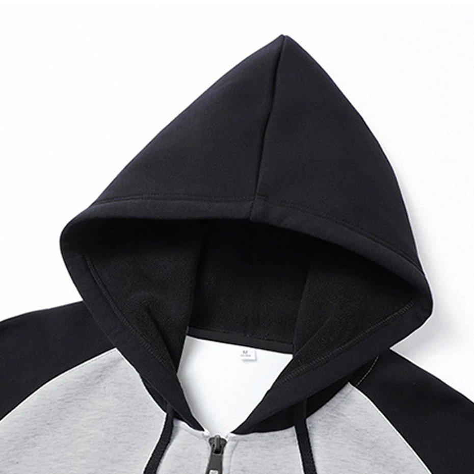 Zipper Hoodie Jacket Men Fashion Casual Contrast Color Sleeve Patchwork Hoodie Male Spring Autumn Hoodies Plus Size 5XL
