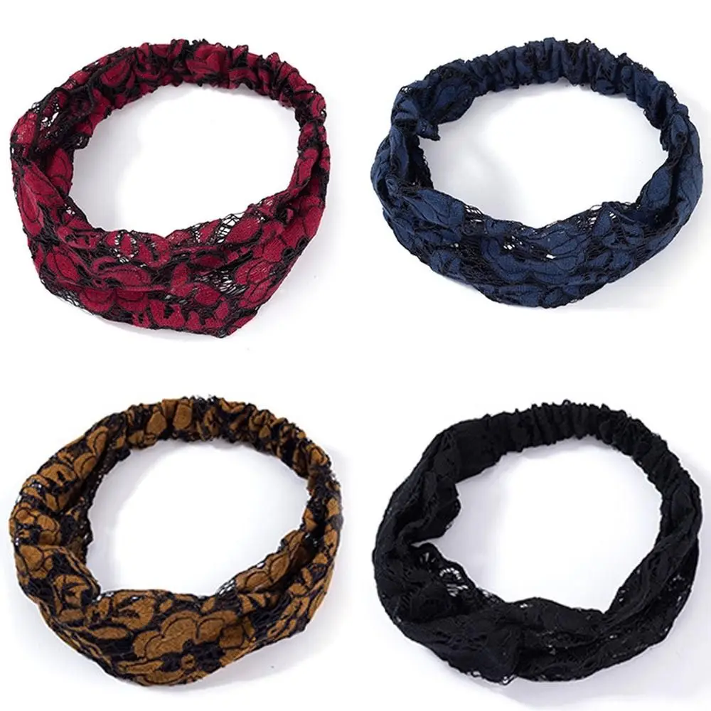 

Ethnic Embroidery Flower Lace Hairband Fashion Thin Wide Edge Mesh Headbands Elastic Hair Accessories