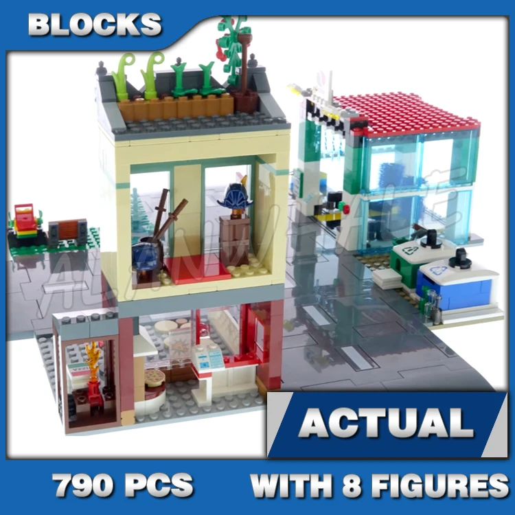 

790pcs City Town Center Pizza restaurant EV Charging Recycling Station Car Wash 60060 Building Block Toys Compatible With Model