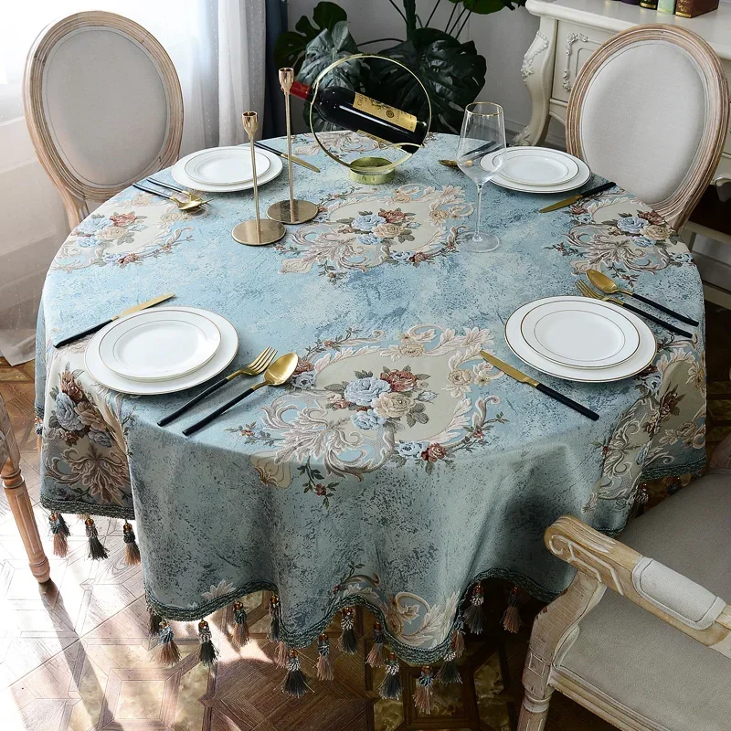 Classic Vintage Hanging Tassel Table Cloth 3D Embossed Round Square Tablecloth European Luxury Home Multi-purpose Cover Towel