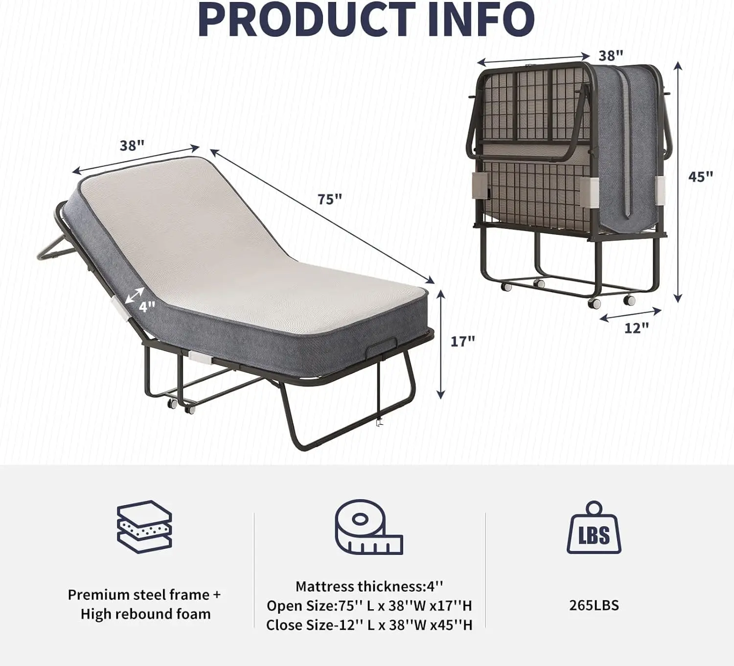 Folding Guest Bed with 4 Inch Foam Mattress, Portable & Space Saving for Home Office, Twin, Customized