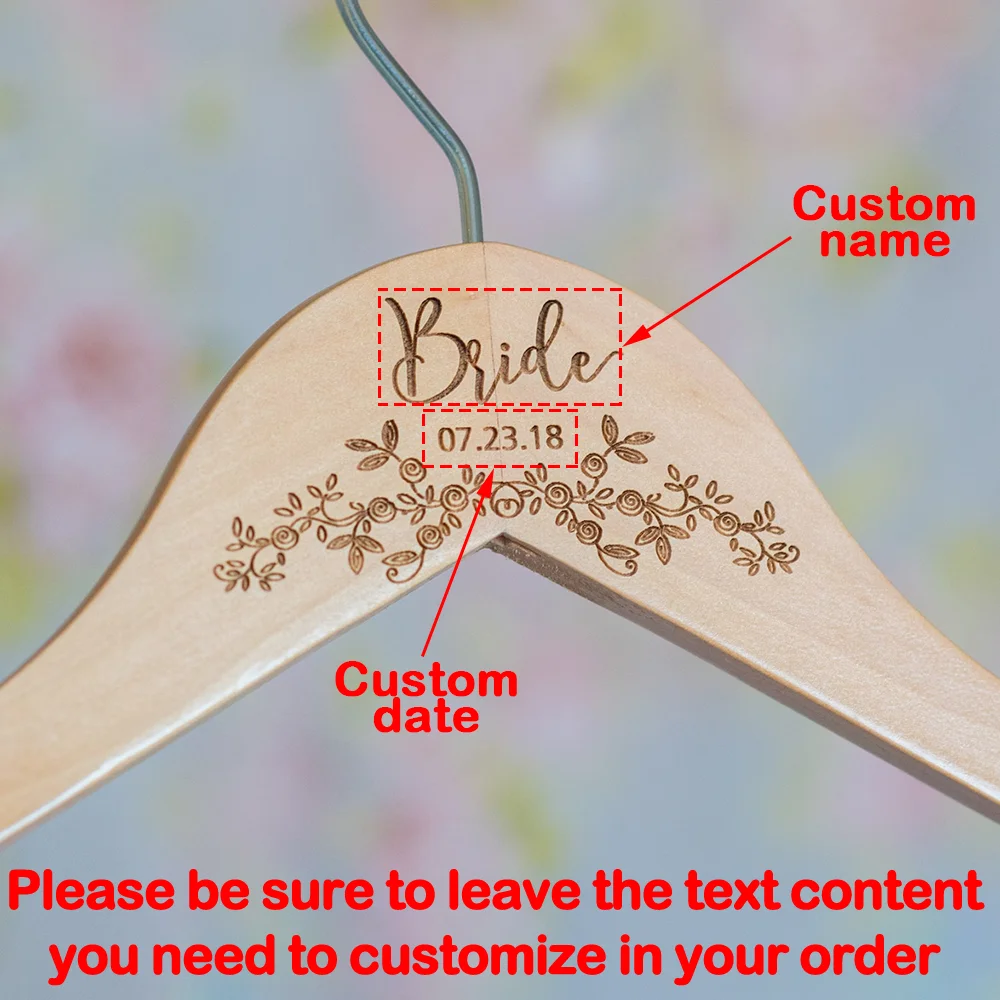 Personalisierter Hochzeits-Kleiderbügel Gravierter Brautkleid-Bügel Junggesellinnenabschied Brautjungfer Exquisites Souvenir Brautparty Frisch Verheiratet – Detail 1
