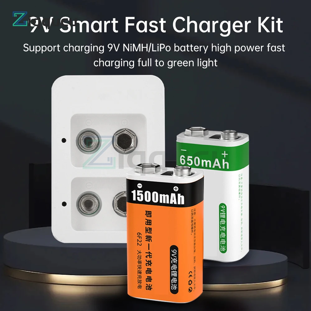 2 Slots Multi-function Ni-Mh 9V Rechargeable Battery Charger Portable Mini Model LED Display Charging Status Type C