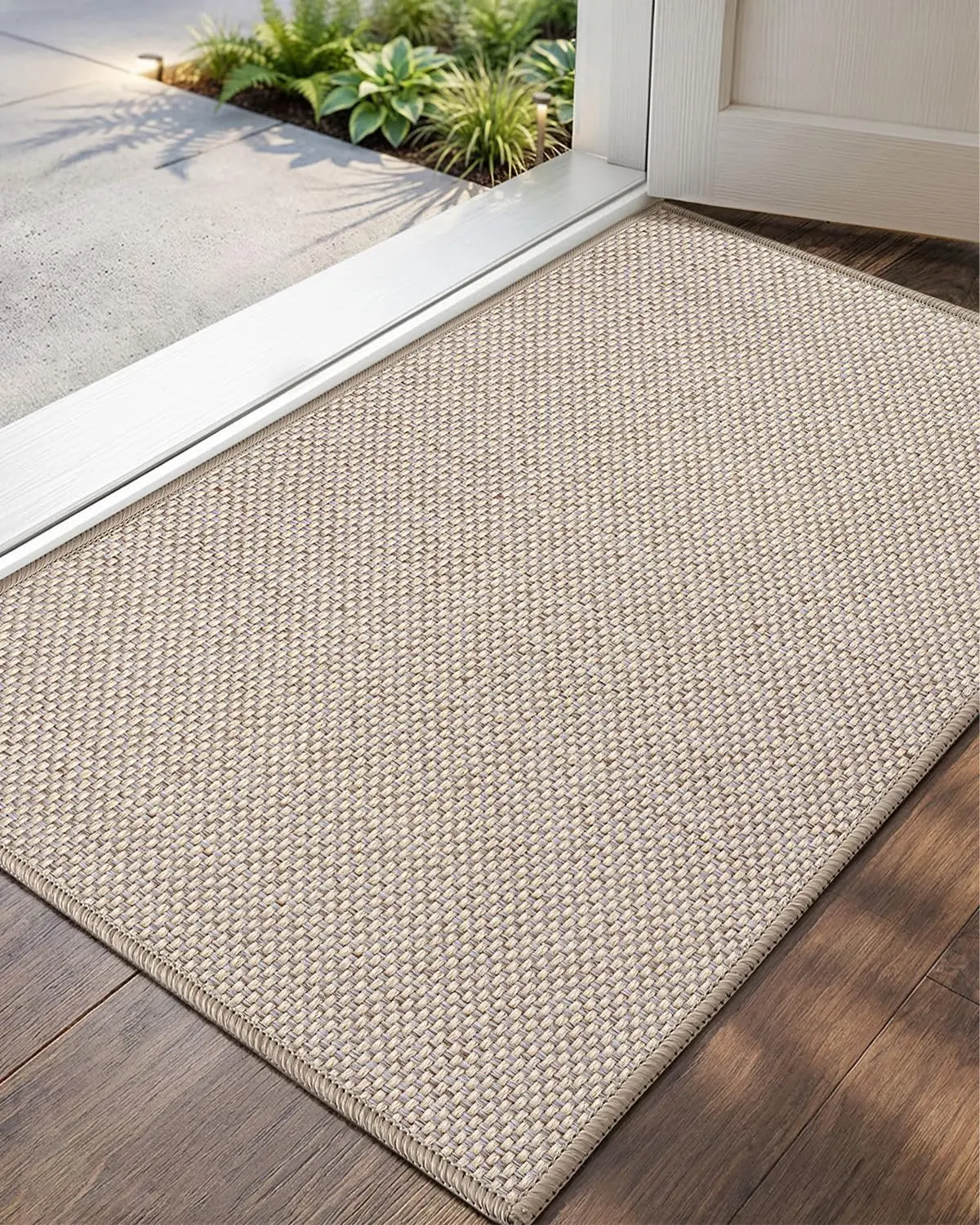 

Ultra-Thin Indoor Door Mat, 27"x59" Low-Profile Non-Slip Entryway Rug with Modern Geometric Texture, Washable Doormat for Entrance, Heather Khaki