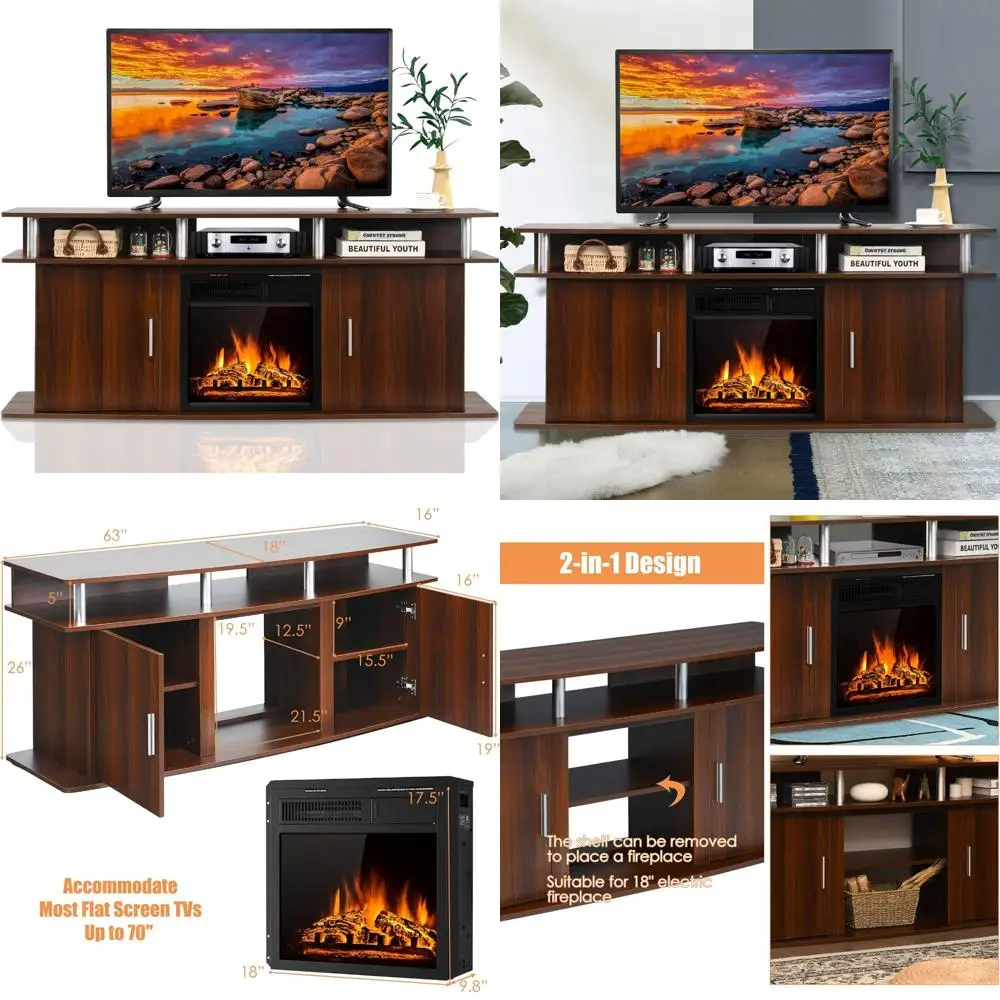 

Modern TV Stand with 1500W Electric Fireplace, Suitable for TVs up to 70, Living Room Media Console