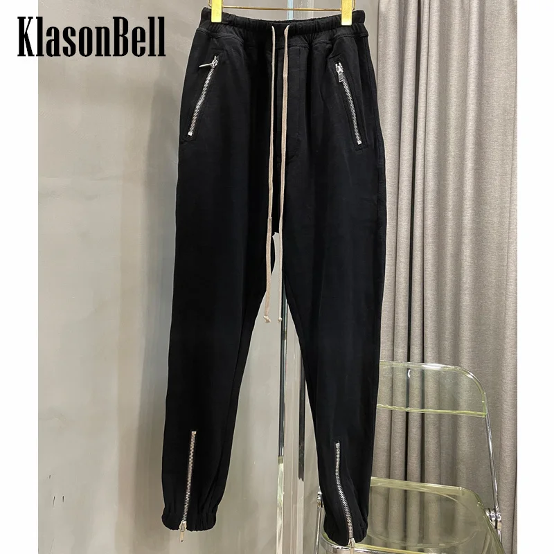 

11.15 KlasonBell Fashion High Street Sweatpants Drawstring Waist Multiple Zipper Button Decoration Casual Pants Women's