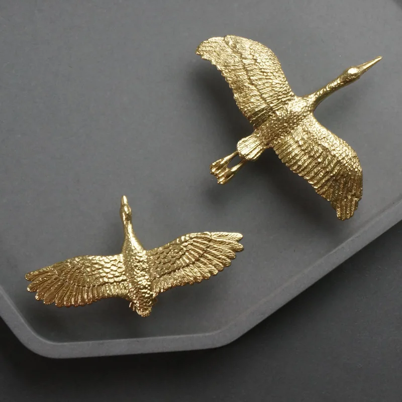 Crane Brass Single Hole Furniture Handles Nordic Style Pure Copper Gold Handle Wardrobes Dresser Kitchen Cabinet Handles