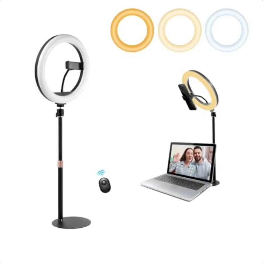 

10 Desk Ring Light with Tripod Stand Phone Holder Dimmable LED Circle Light for Desk 10 Brightn Levels 3 Light Modes USB Powere
