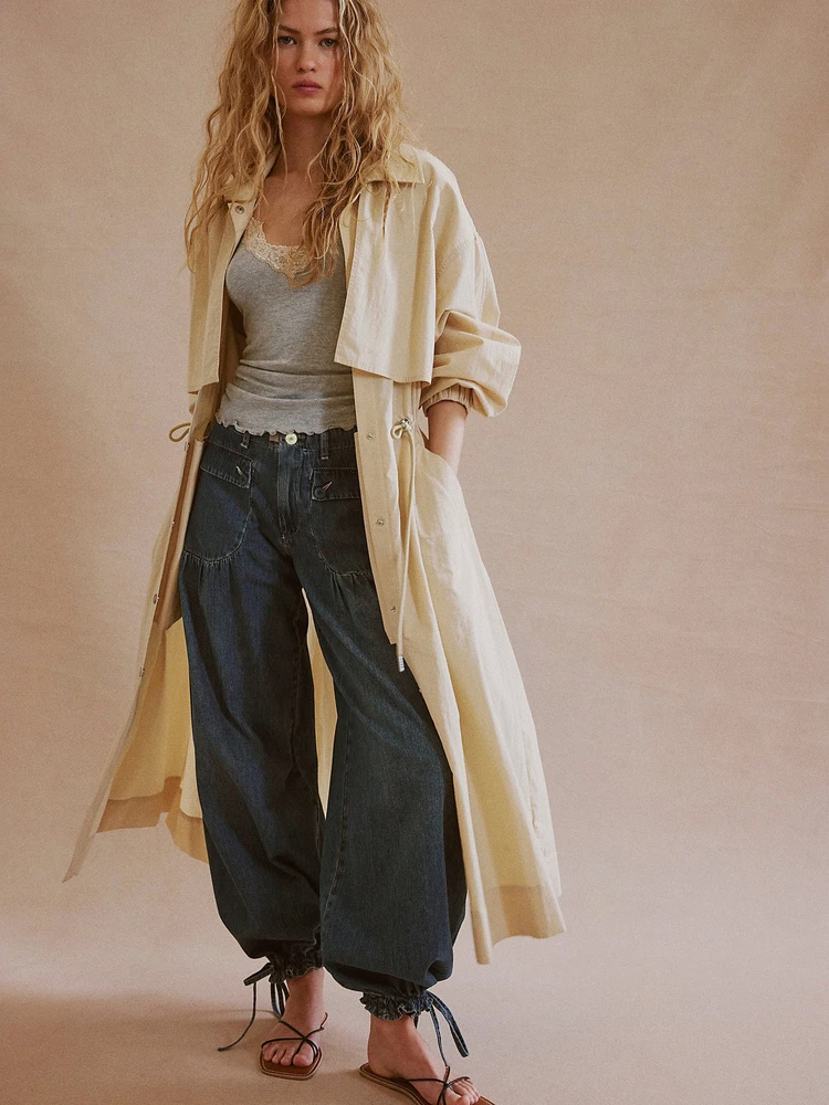 Retro Washed Slim Fit Casual Straight Leg Jeans Drawstring Cuffed Long Pants Women's Loose Fit Comfortable Classic Blue Jeans