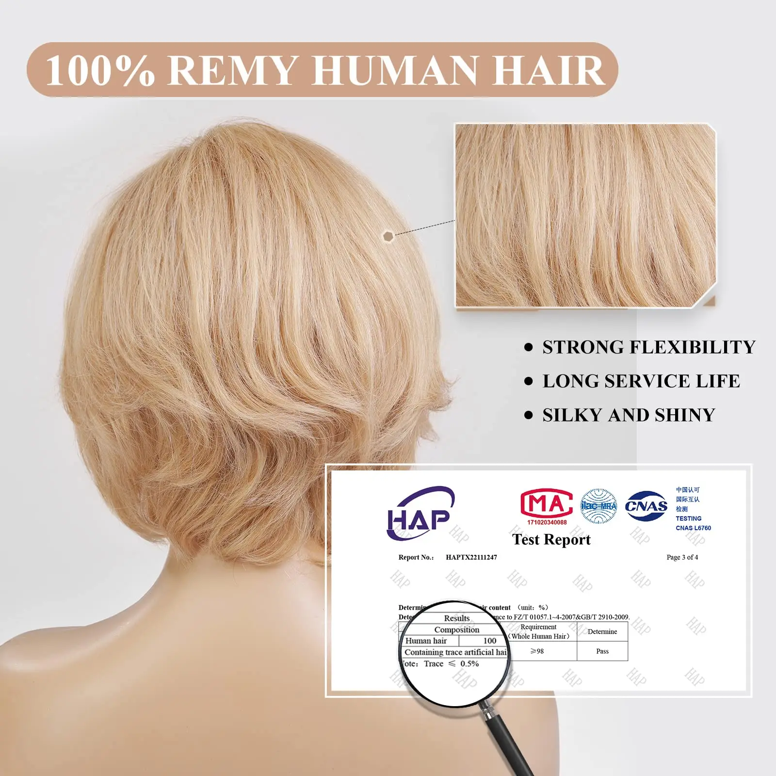 HD Lace Front Remy Human Hair Wig Short Blonde Wigs for Women Hand-Tied Lace Front Natural Layered Wig with Bangs Glueless Wigs