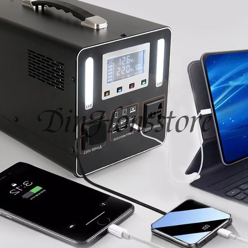 Solar Portable Power Station, Outdoor Emergency Backup Battery with AC Sockets