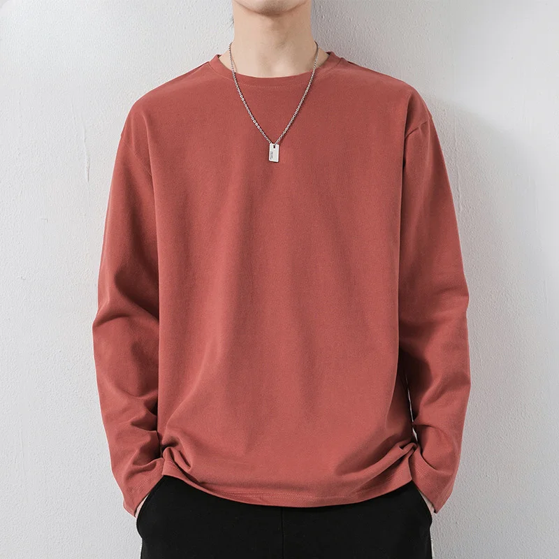 Long Sleeve Men's Autumn Crewneck Shirt 2024 Fall Inner Wear Boys' Tops Solid Color Cotton Autumn Clothes T-shirt  6089