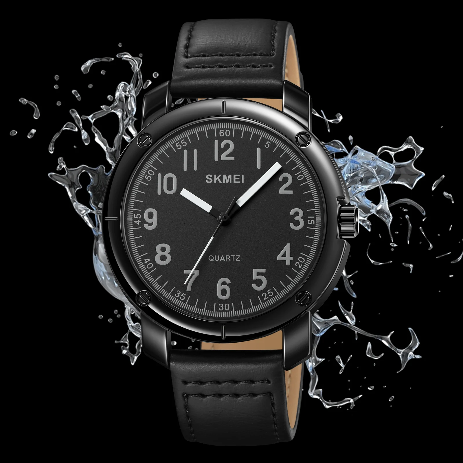 SKMEI Fashion Men's Watch Texture Case Black Style Workplace Business Waterproof Trend Personality Men's Quartz Watch 1987