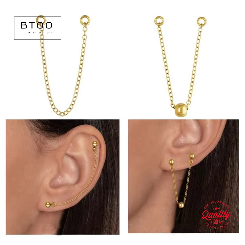

14K Gold Filled 2-Inch Ear Chain 4mm Bead chain for Jewelry Making Hypoallergenic Earring Accessory