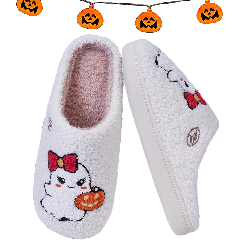 

Cute Ghost Plush Slippers Fluffy Home Slippers Comfortable Soft Furry Slipper Fuzzy Halloween Ghost Slippers for Indoor Bedroom