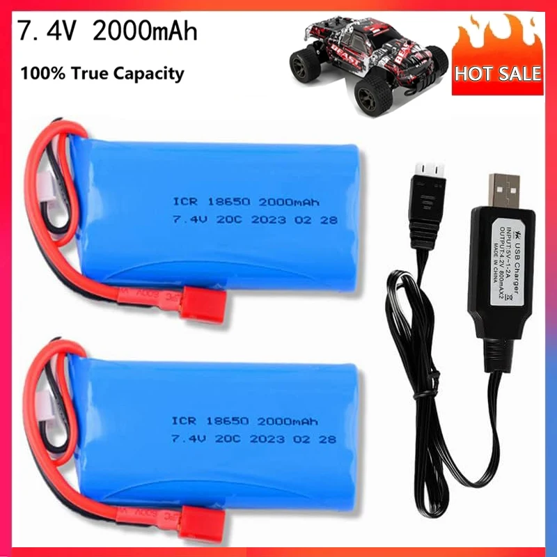 Batería lithium 7,4V 2000mAh 15C enchufe T para WLtoys RC - imagen 2