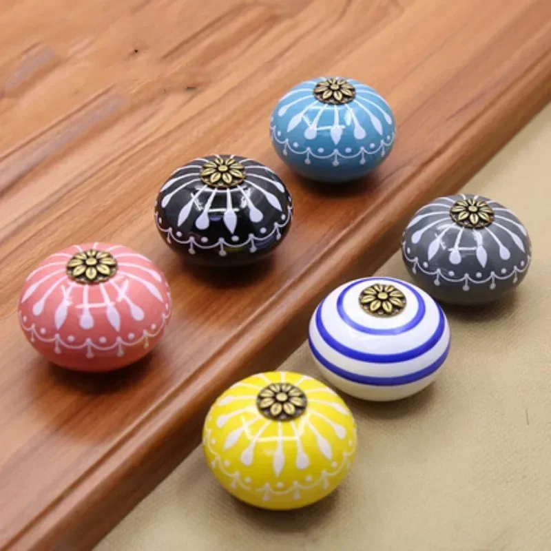 Modern Simple Hand-painted Color Ceramic Knob Dresser Cabinet Drawer Closet Round Single-hole Handle Furniture Hardware