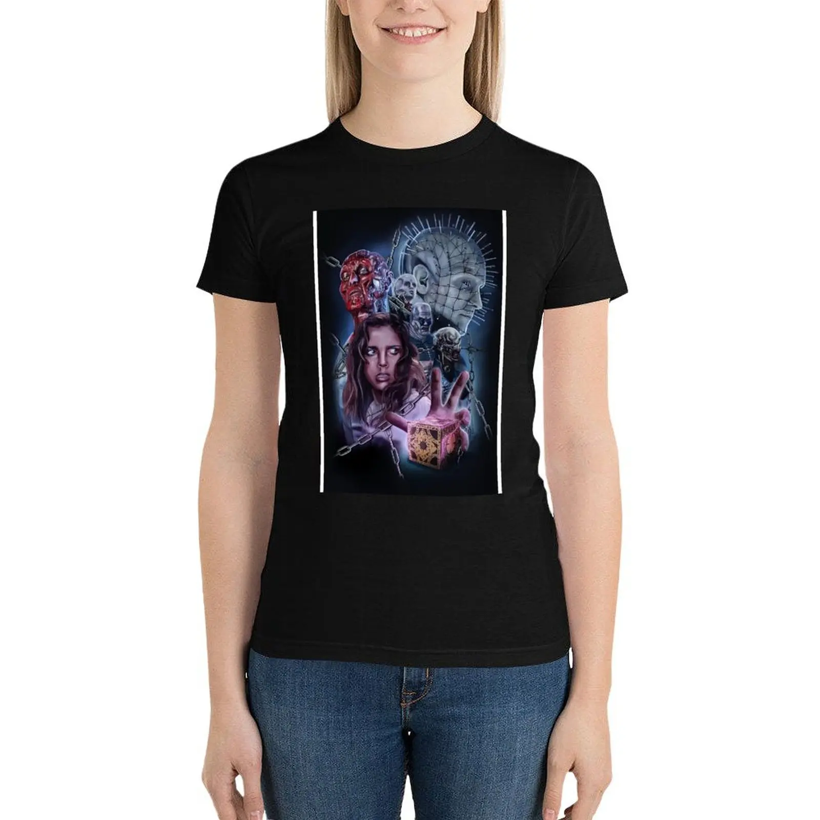 

Hellraiser Vintage Horror Movie T-Shirt Short sleeve tee oversized anime clothes graphics cat shirts for Women