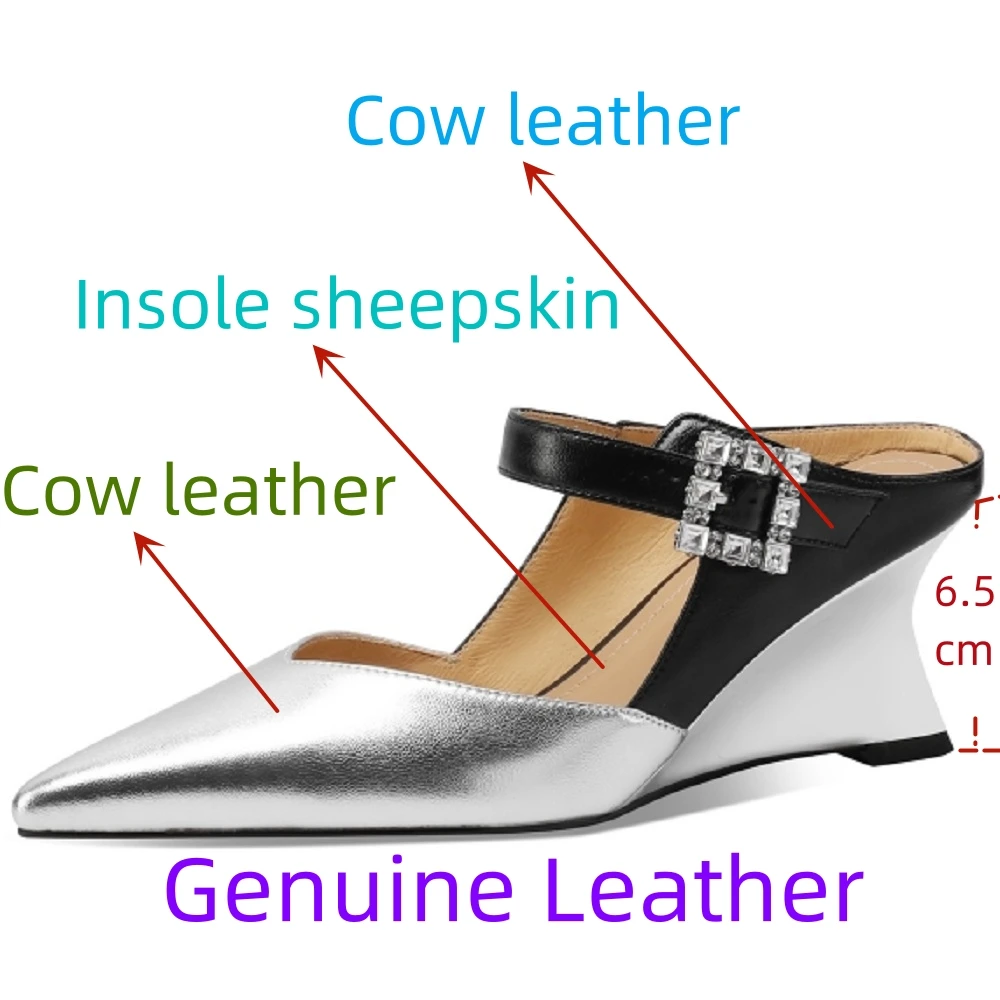 【JOCHEBED HU】Fashion Brand Genuine Leather Slope heel slippers Lady Elegant Slingback Low Heel Luxury Slides Shoes 34-40