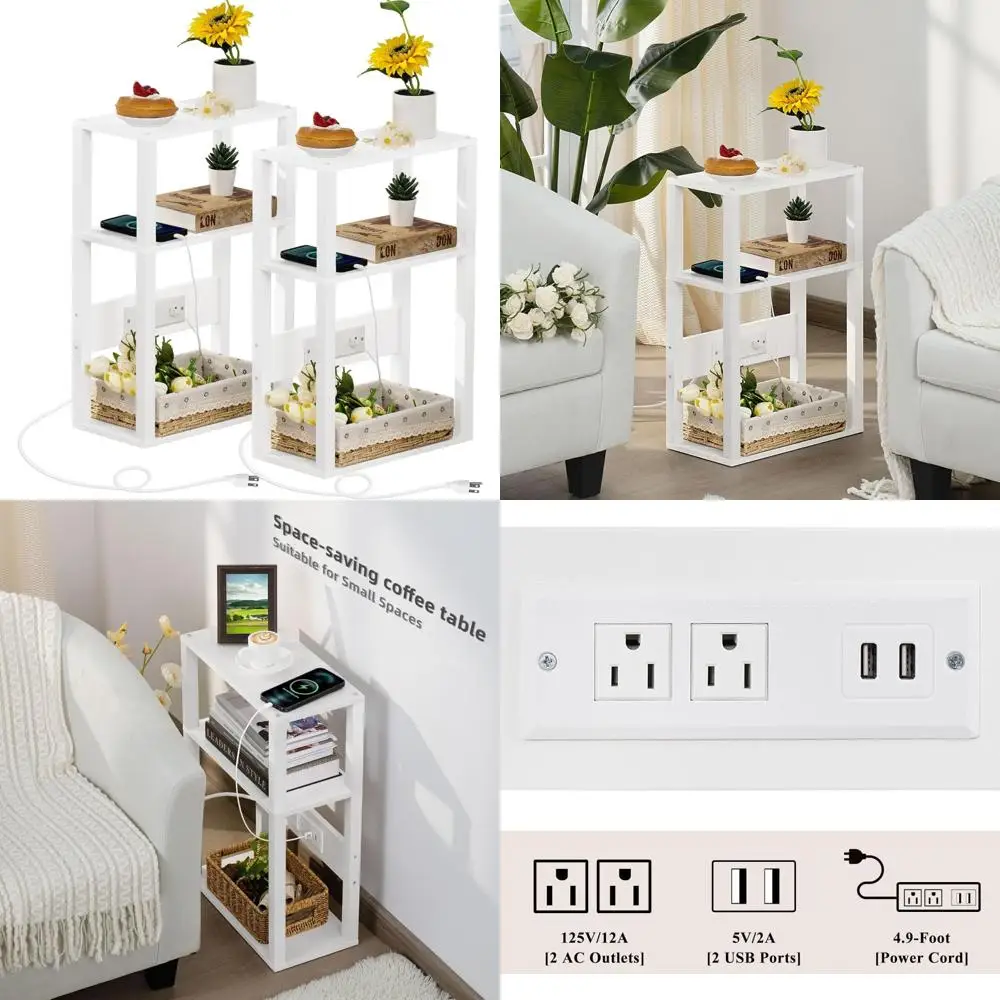 

Зарядная станция в комплекте: тонкий деревянный столик из 2 предметов для небольших помещений, компактная прикроватная тумбочка с зарядным портом