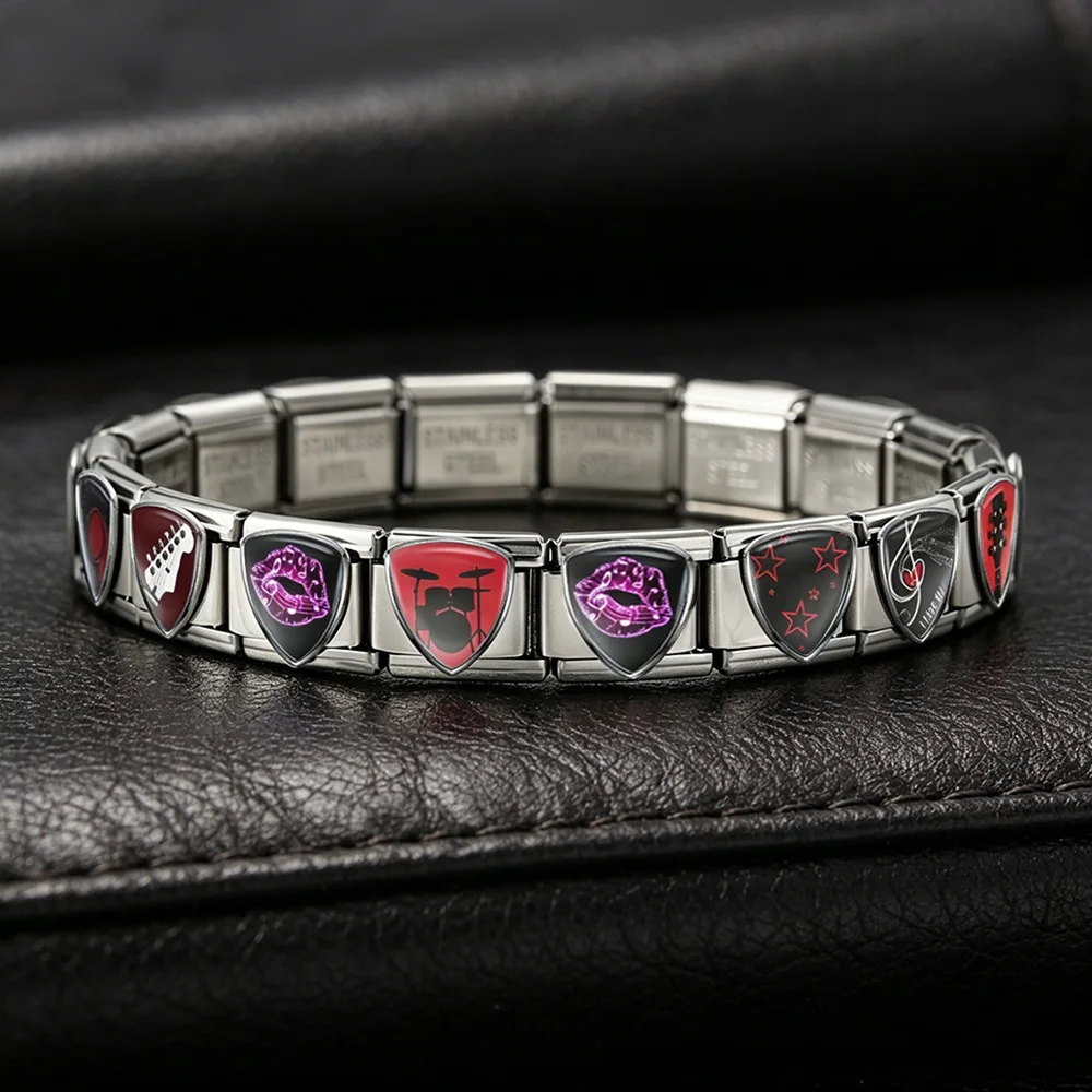 GEMOSA Trendiges Armband im unregelmäßigen Rock-Musikinstrument-Stil, italienisches Gliederarmband, passend für 9-mm-Perlen, Original-Design, Schmuck zum Selbermachen – Detail 3