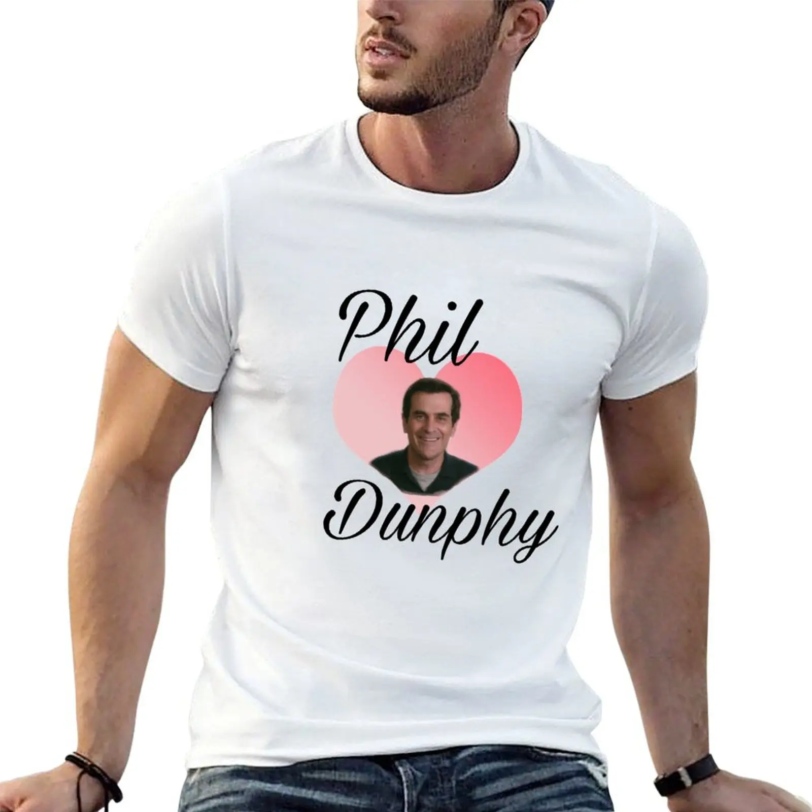 Modern Family: Phil Dunphy heart T-Shirt Minimalist Plain Crew Neck T-Shirt