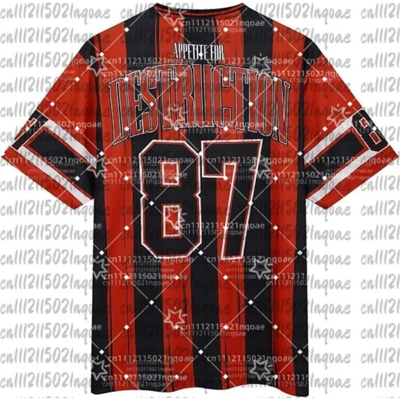 2026 Summer Appetite for Destruction 87 Baseball Jersey Red Black Stripe Retro Rock Style Street Casual Breathable Short Sleeve