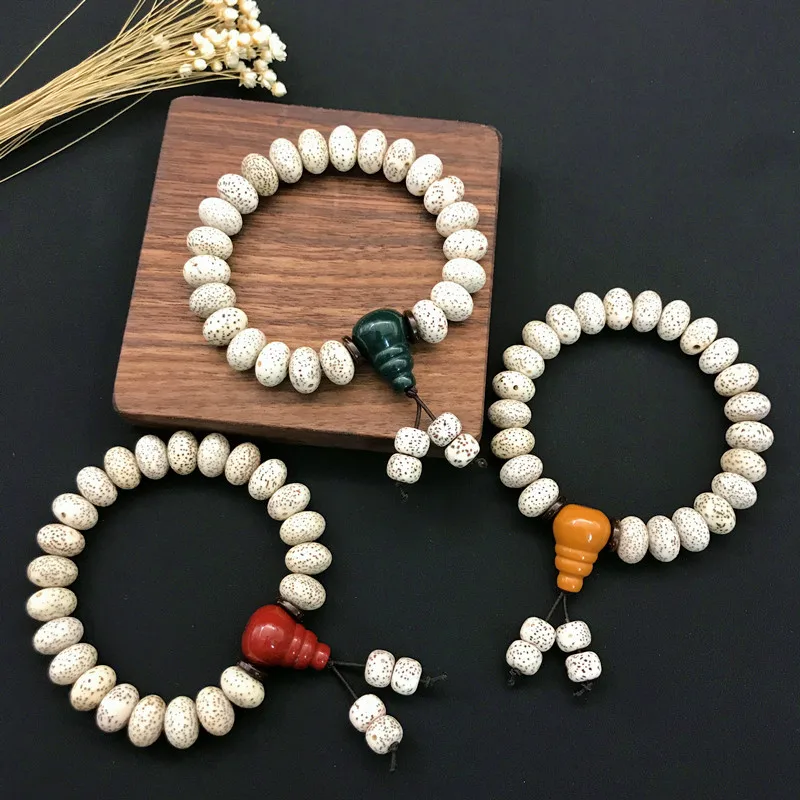 Star and Moon Bodhi Single-Loop Buddhist Bead Bracelet8*12Abacus Bead Natural Color Bodhi Seed Prayer Bead Bracelet Wholesale Be