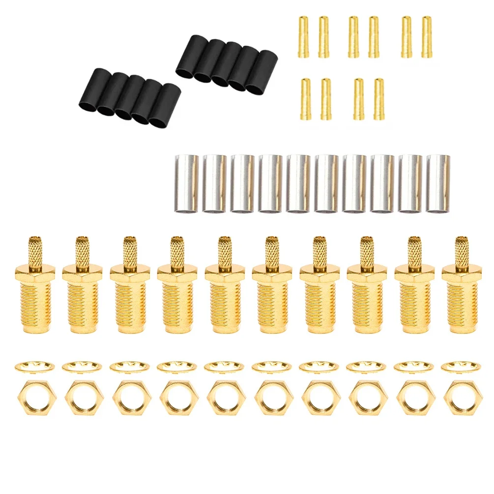 10 قطعة SMA ذكر/أنثى RF مجموعة موصلات محورية-50Ω محطات تجعيد لكابلات RG316/RG174 + أنابيب الانكماش الحراري