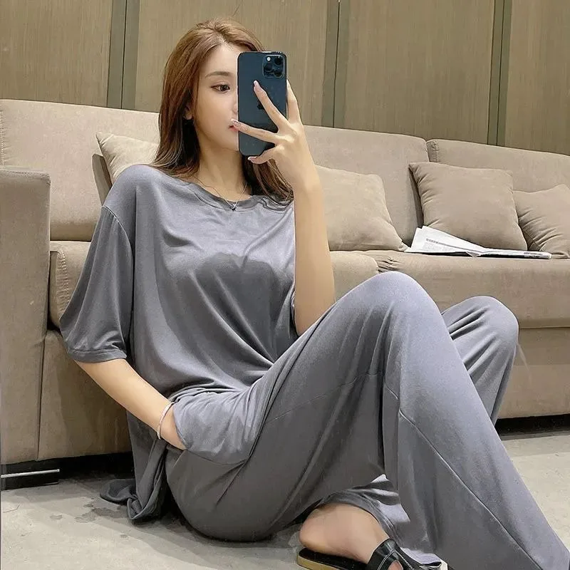 Modal cotton suit for women summer plus size relaxed sports pants yoga two-piece set of fat pajamas for women