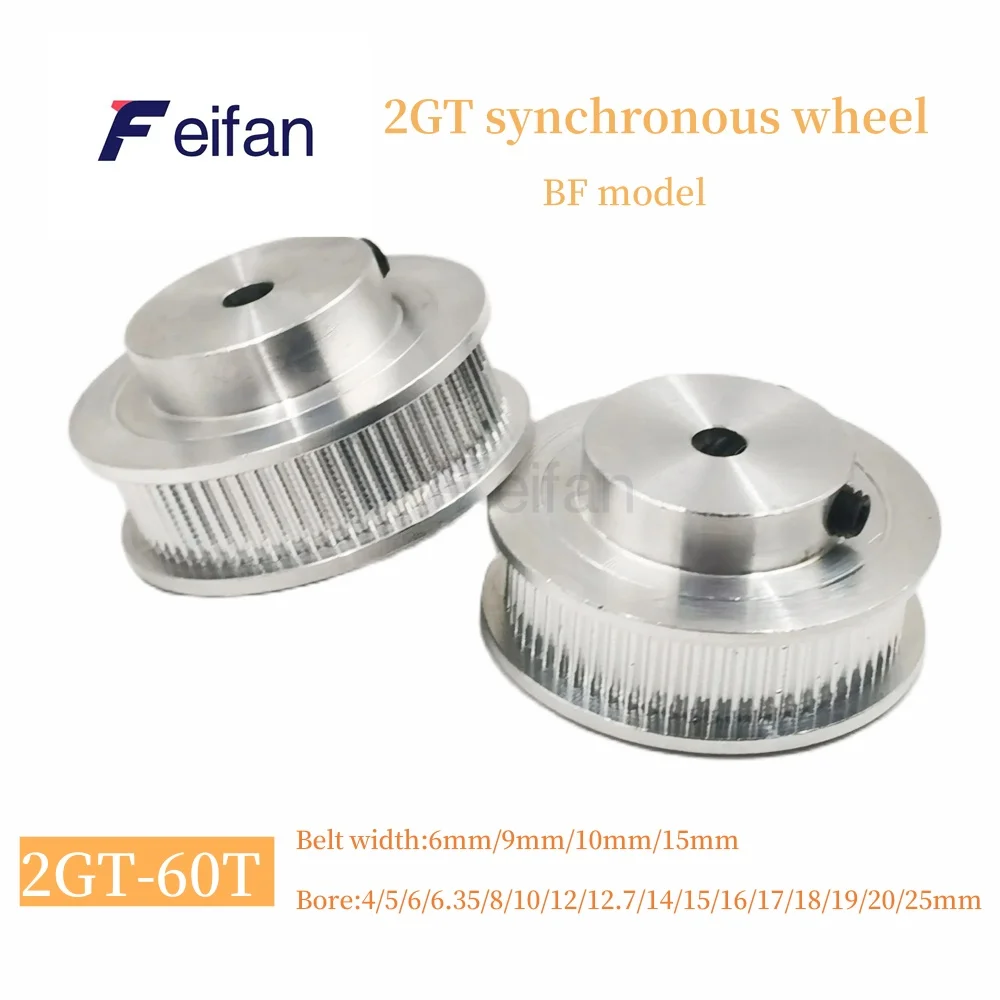 

2GT/GT2 Timing Pulley 60 Teeth Bore 5/6/6.35/8/10/12/12.7/14/15~25mm Tooth pitch 2mm Synchronous Wheels Belt Width 6/9/15/10/mm