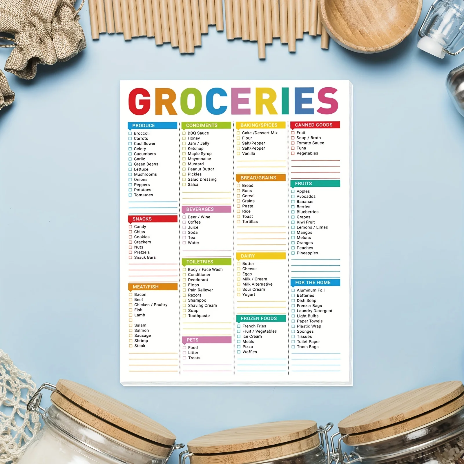 Color-Coded Grocery List Magnet Pad,Common Food for Fridge and Blank Grocery Shopping Spaces for Home