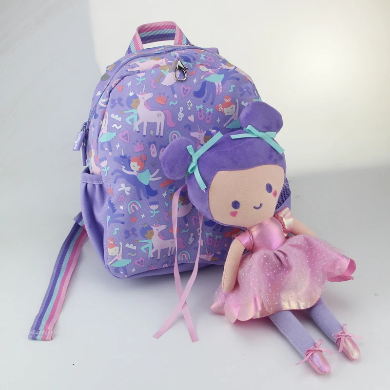 حقائب ظهر مدرسية لرياض الأطفال حقيبة ظهر للفتيات والأطفال من القطيفة للأطفال دمية باليه أرجوانية 1 2 3 4 سنوات 11 بوصة