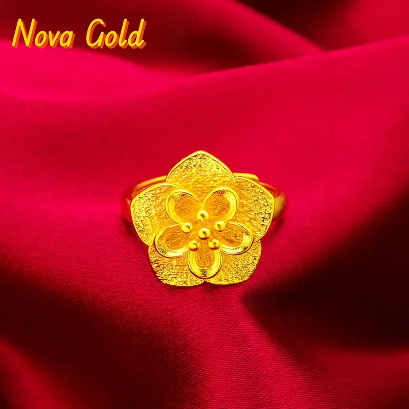 

NovaGlod Flower Adjustable Ring for Women, 24K Gold, AU999 | Polished rose with diamond petals, flexible fit for daily elegance.