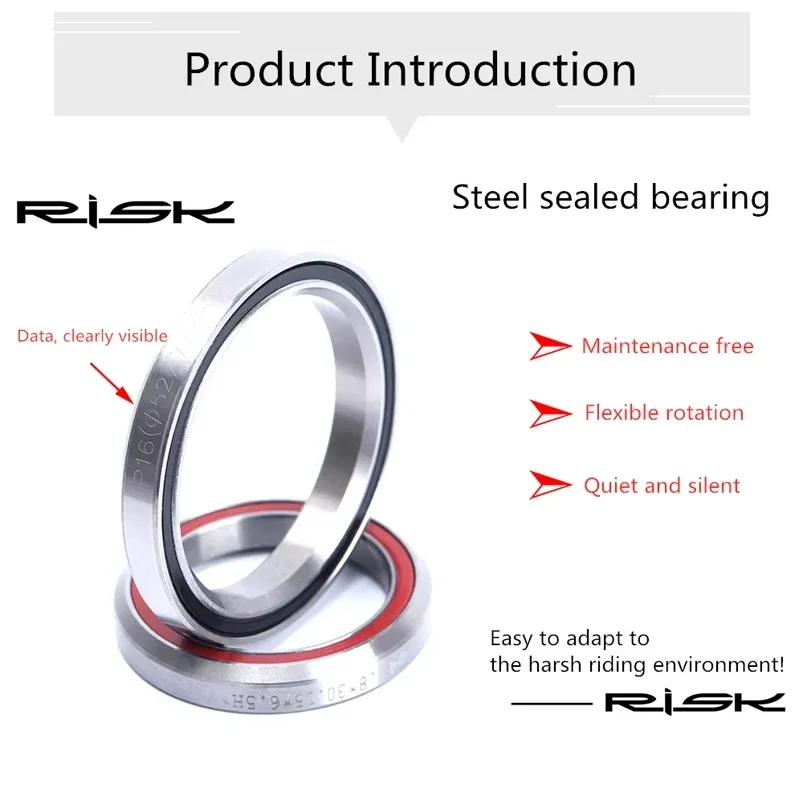 RISK Bicycle Headset Bearing for 28.6/44/30mm Mountain Road Bike Integrated External Headsets Repair Parts 41/41.8/47/49/51/52mm