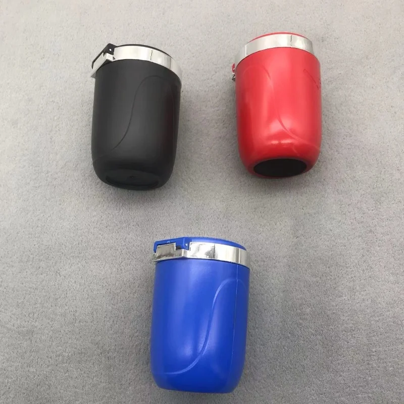 Car Ashtray with Lid Smell Proof Stainless Steel Blue Led Portable Ashtray Cup for Auto Fireproof Shell One Touch Open