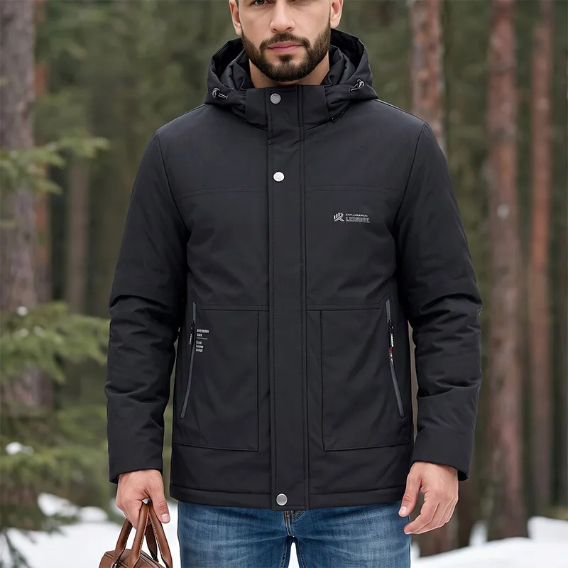 Winter Men's Hooded Cotton Jacket 2026 Fashion Trend Simple Versatile Men's Clothing for All Seasons