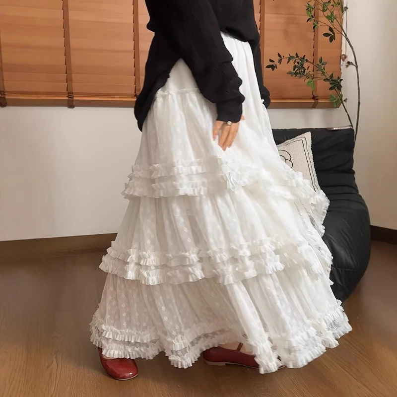 

Heavy Industry Splicing Irregular Mesh Half Length Skirt for Women's Spring and Summer High End Versatile Skirt