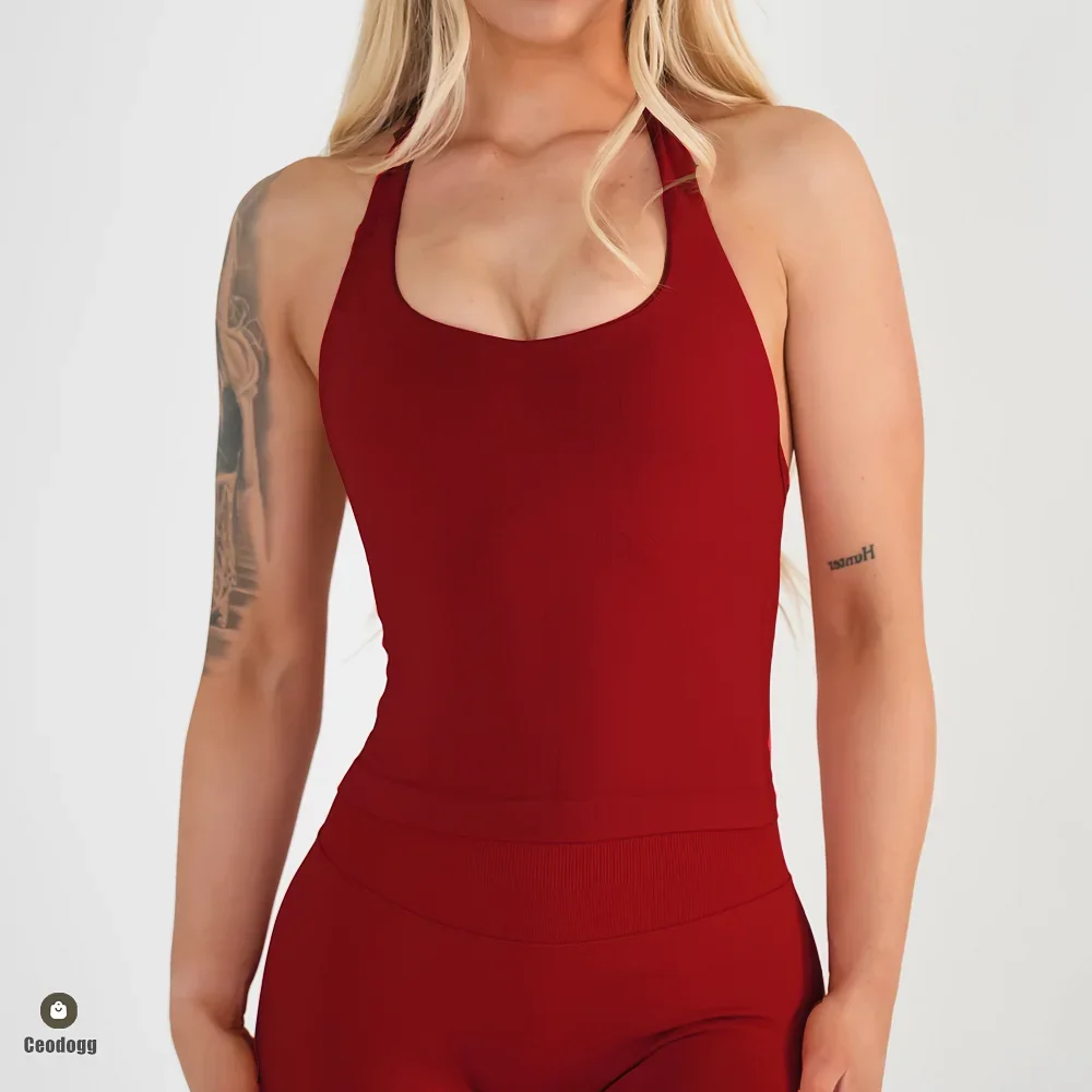 

sports vest Halter Top Seamless Yoga Backless Hanging Neck Sports Tank Top Shaping and Anti glare Women's Tank Top