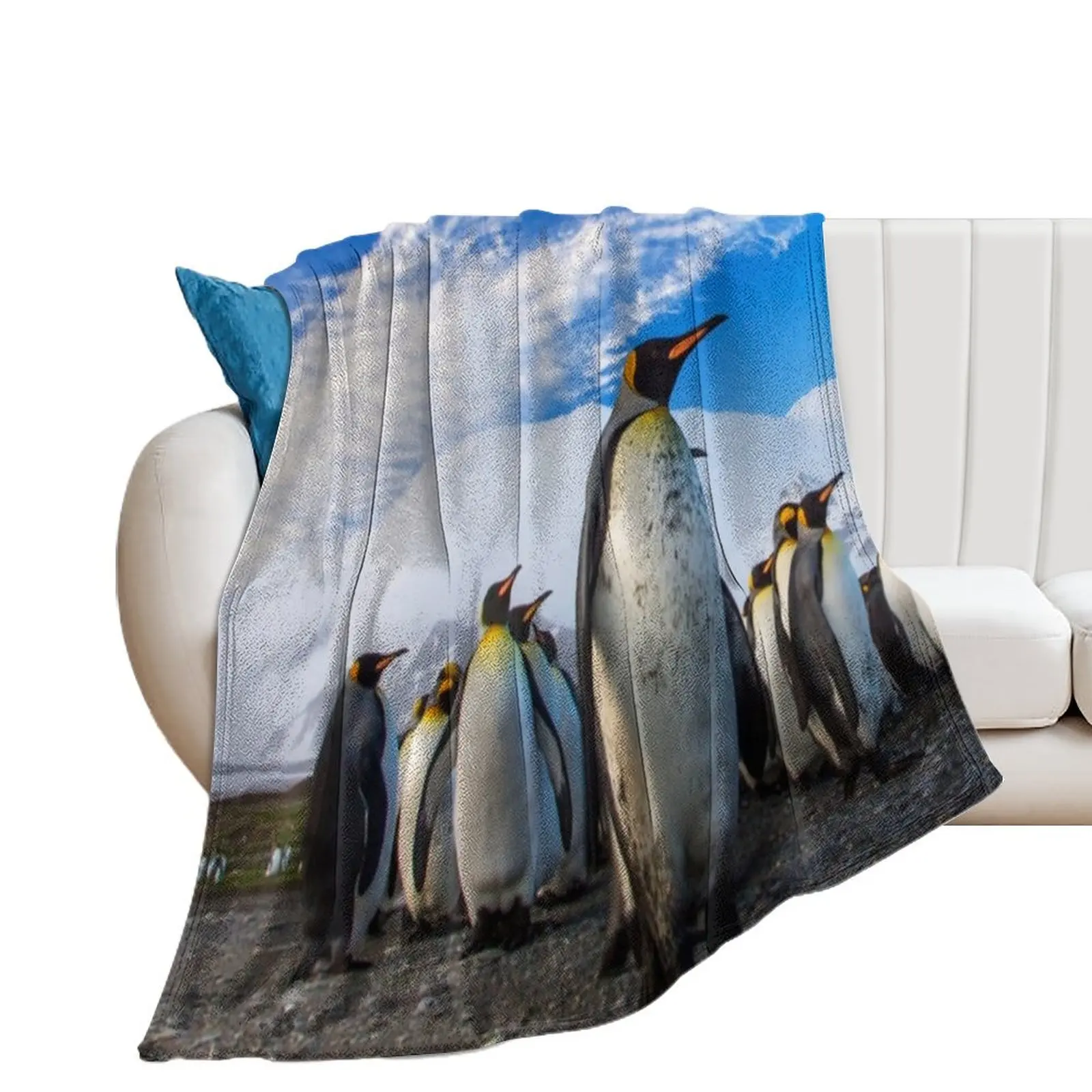 Penguins Marching Blue Sky Throw Blanket cosplay anime Decorative Sofas Thermal Blankets