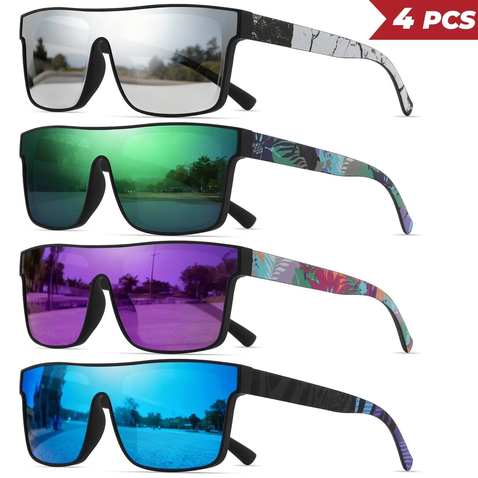 4Pcs/Set New Fashion UV400 Protection Square Sunglasses Outdoor Glasses for Fishing Cycling Hiking Running Beach Vacation 842