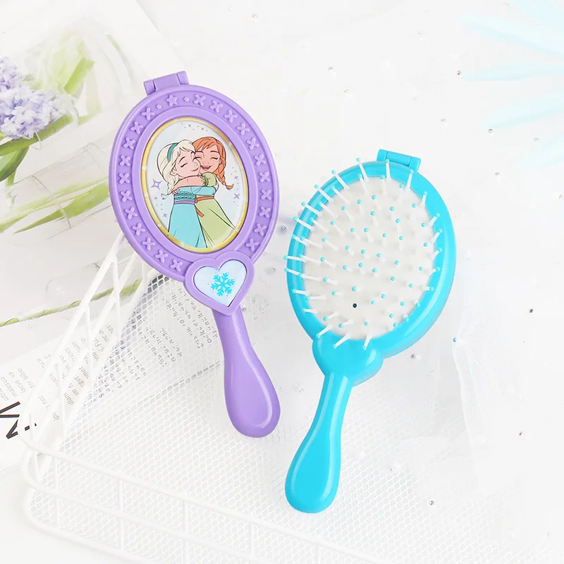 Disney Cartoon Princess Children\'s Comb Portable Folding Mirror Comb Plastic Comb Girl Airbag Hairdressing Massage Comb With Box