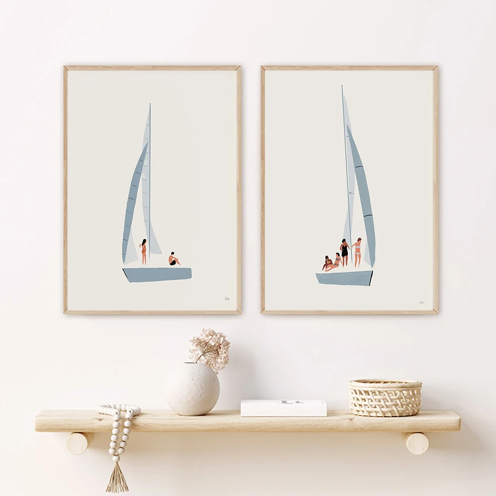 Sailboat Nautical Poster Minimalist Yacht Party Art Print Seaside Resort Canvas Painting Wall Picture Living Bedroom Home Decor