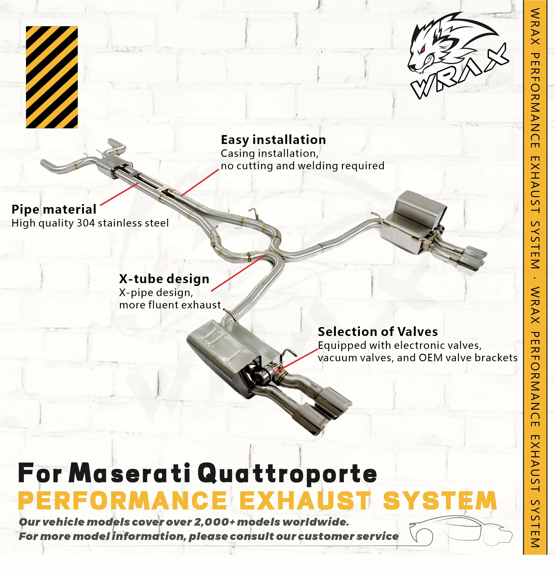 

WRAX High-flow Sports Exhaust for Maserati Quattroporte Stainless Steel Valve Catback Upgraded X-tube design Supercar Sound