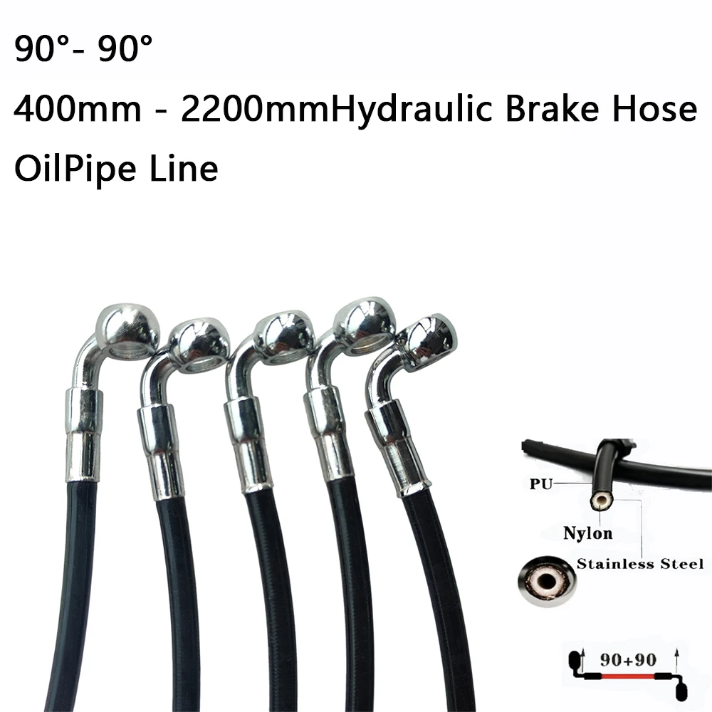 Universal Black Hydraulic Brake Line 10mm Banjo 90°-90° 400mm-2200mm Motorcycle Parts