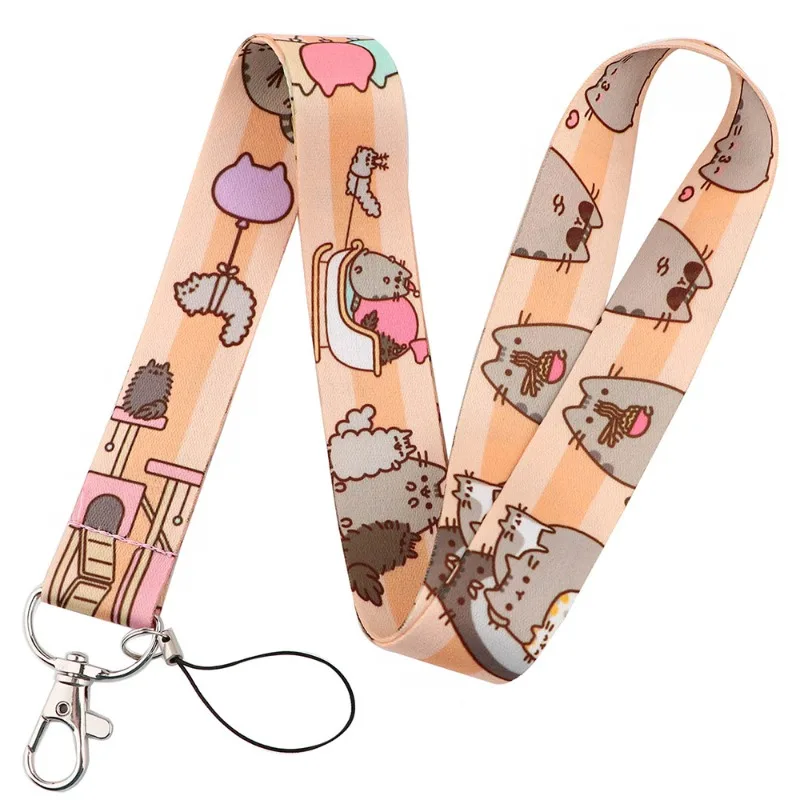 Pusheen Students Lanyard Polyester Material Cartoon Anime Figures Fat Cat Card Holder Phone Rope Accessories Keychain Decoration