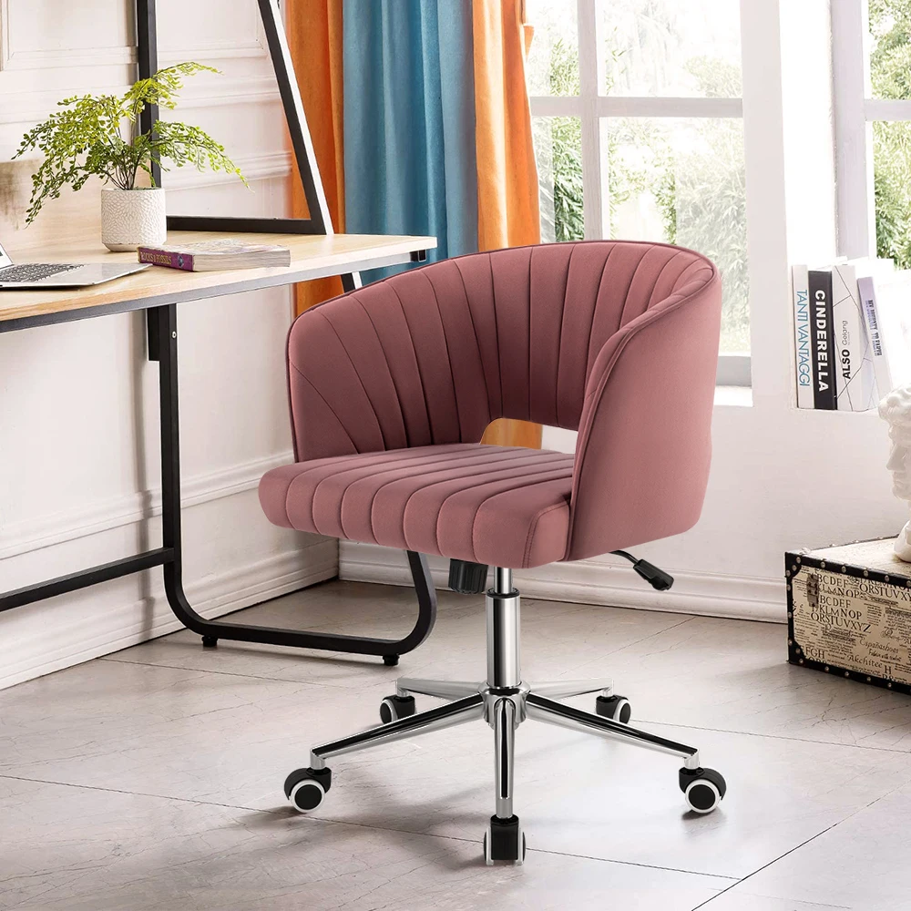 KKTONER Bureaustoel Fluwelen bureaustoel Draaifauteuil Leuke moderne stoffen thuiskantoor Bureaustoelen met wielen Verstelbare stoel