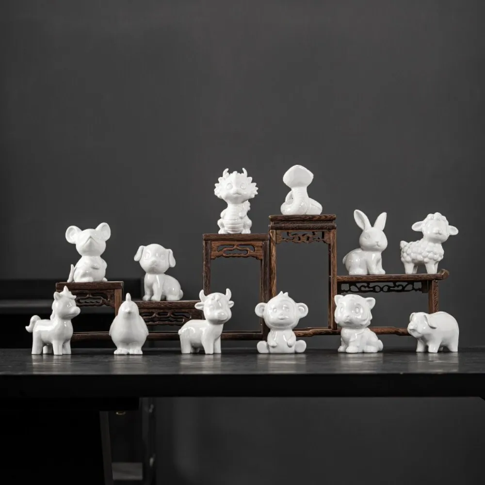 

Twelve Zodiac Ceramic Small Ornaments Chinese Style Animal White Porcelain Pets Indoor Desktop Decorations Set Accessories Tea