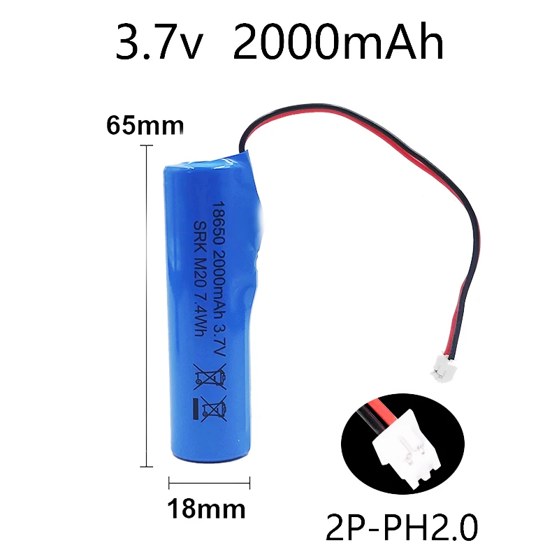 Original 3.7V 2000mAH Rechargeable Lithium Battery 18650 Li-ion with PCB PH2.0-2P Battery for Fishing LED Light Bluetooth 4.2V