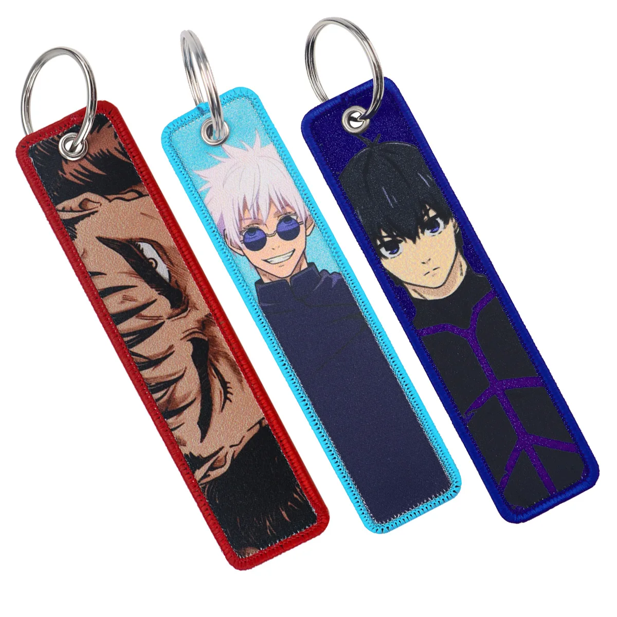 Satoru Gojo Embroidery Key Fobs Japanese Anime Key Tags Car Key Chains Keyring Accessories Gift haveiro Jewelry Backpack Chain